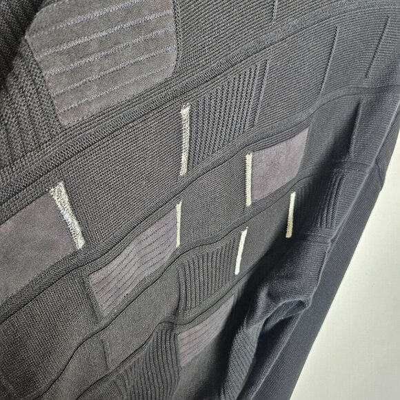 Vintage St. Croix Knits Black Sweater M Geometric Design Ultra Suede Accents‎ - Picture 5 of 7